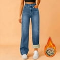 thumbnail image 2 of RQYYD Women's Fleece Lined Jeans Women High Waisted Wide Leg Jeans Winter Fleece Lined Jean Pants, 2 of 7