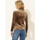 thumbnail image 4 of Blusa básica de cuello alto de terciopelo elástico con cuello simulado para mujer Caramelo XS, 4 of 5