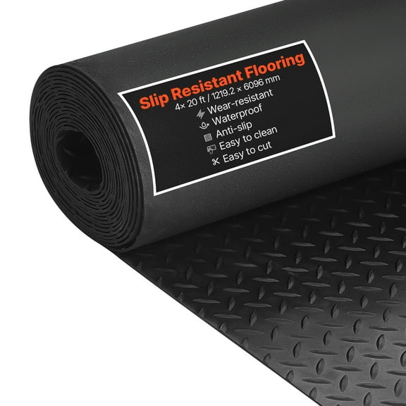 VEVOR Garage Floor Roll, 4 x 20 ft Garage Flooring Mat, 3 mm Thickened Rubber Diamond Plate Floor Protector Mat, Non-Slip, Wear-resist, Waterproof, Easy to Clean for Warehouse, Gyms,Trailer, Black