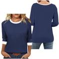 thumbnail image 3 of TAGOLD Womens Round-Neck Blouses & Shirts Color Raglan 3/4 Sleeve Loose Casual Fashion Daily Top, 3 of 5