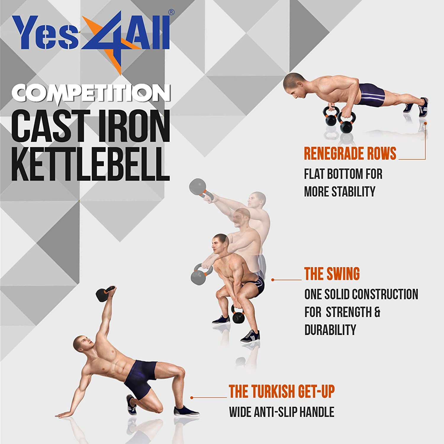 Yes4All 10kg / 22lb Powder Coated Kettlebell, Single