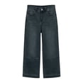 thumbnail image 6 of Capri Jeans for Women Elastic High Waist Relaxed Fit Washed Blue Wide Straight Leg Denim Capris with Pockets Cropped Jeans, 6 of 8