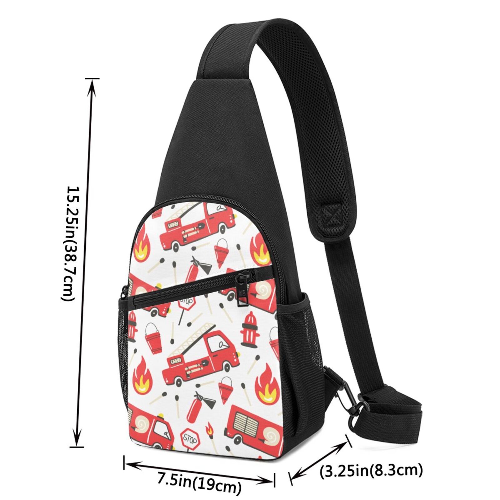 Xecao's Fire Truck Print Sling Bag: A Versatile Chest, Shoulder, and Crossbody Backpack for Casual Days Out, Perfect for Both Men and Women