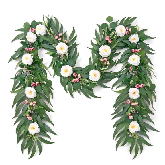 Lyacmy 6Ft Artificial Rose Flower Garland Greenery, Fake Silk Camellia Rose Vine Hanging Rose for Wedding Party Mantle Backdrop Room Decor