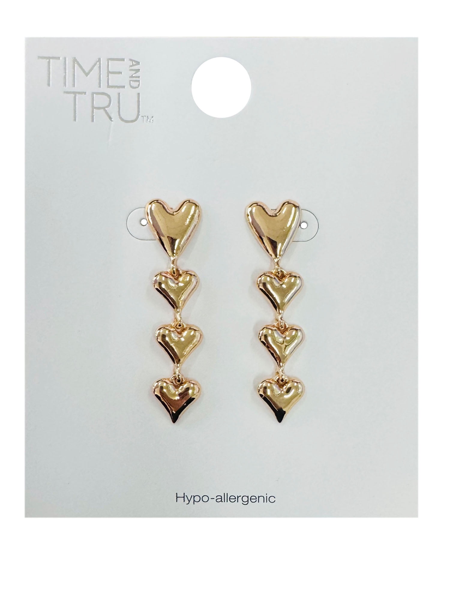 Time and Tru 4 Heart Linear Gold Fashion Earrings