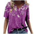 thumbnail image 2 of CNKOO Hauts pour Femmes Mode Décontractée Imprimé Col en V Manches Courtes T-shirt Imprimé Bleu G, 2 of 5