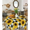 thumbnail image 4 of Rectangle Tablecloth Waterproof for Kitchen Dining, Farm Sunflower on Black White Buffalo Plaid Polyester Wrinkle Textured Tablecloths, Indoor/Outdoor Decor Desktop Protectors Tablecloths, 60x60 Inch, 4 of 5