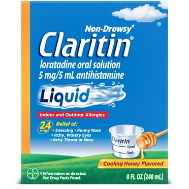 Claritin 24 Hour Non-Drowsy Loratadine Antihistamine Allergy Relief Medicine, Cooling Honey Syrup, 5 mg, 8 oz