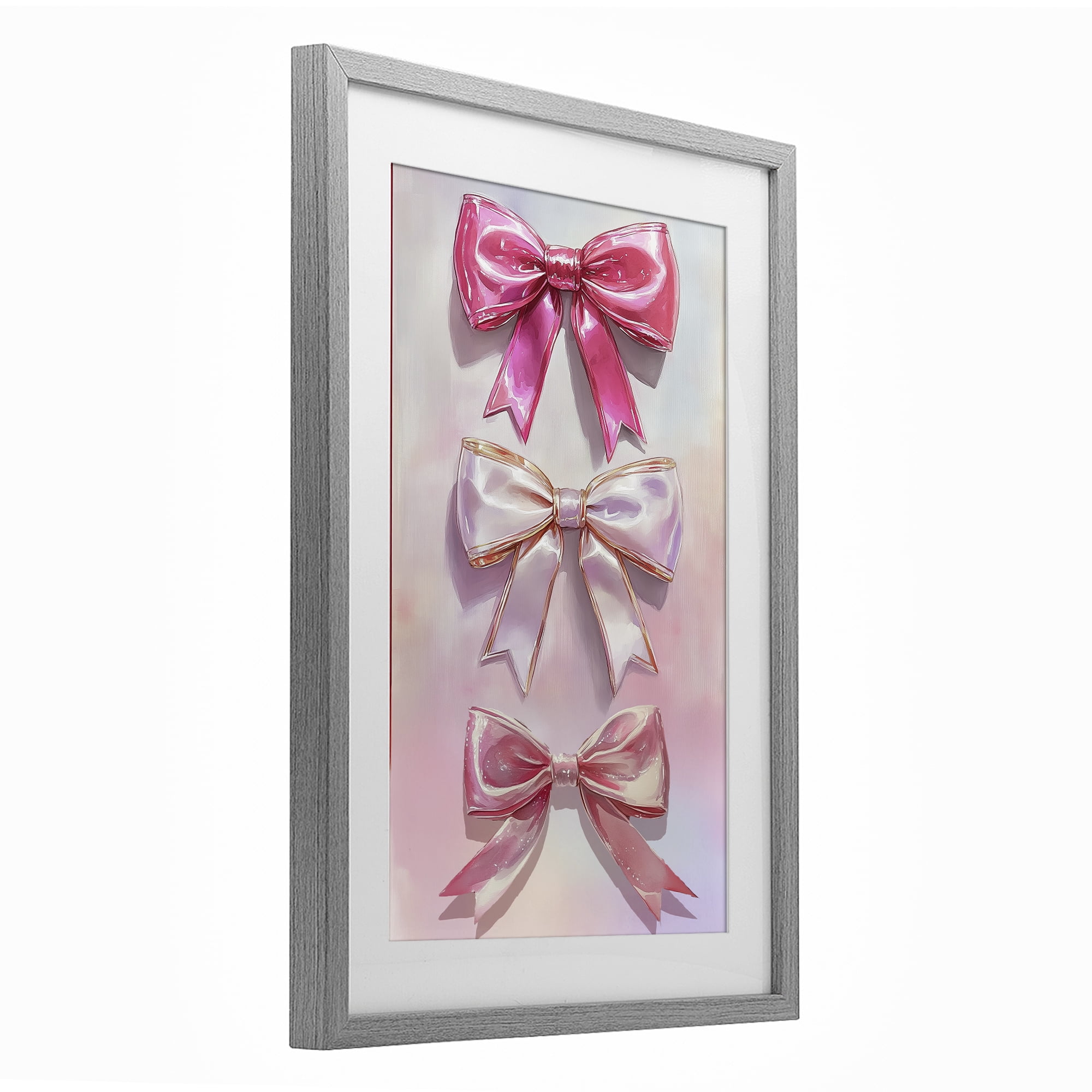 Stupell Industries Blush And Satin Bows Gray Framed Print Under Glass, design by Annabelle Hall