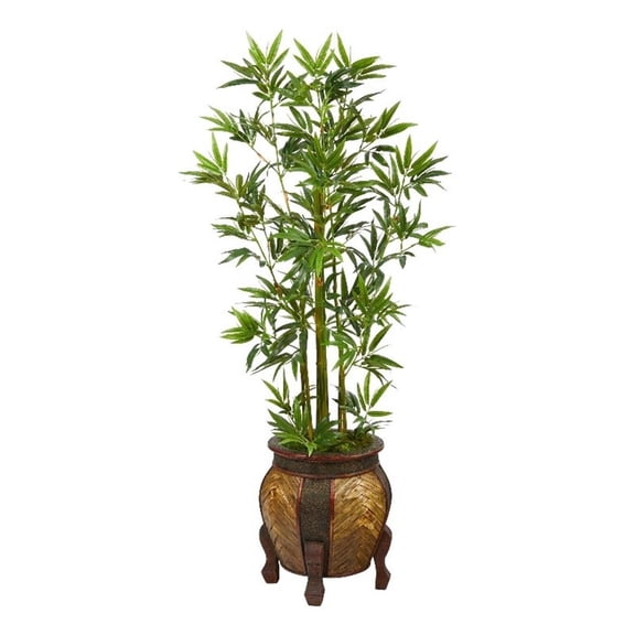 Nearly Natural 4.5' Bamboo Palm Artificial Tree in Decorative Planter