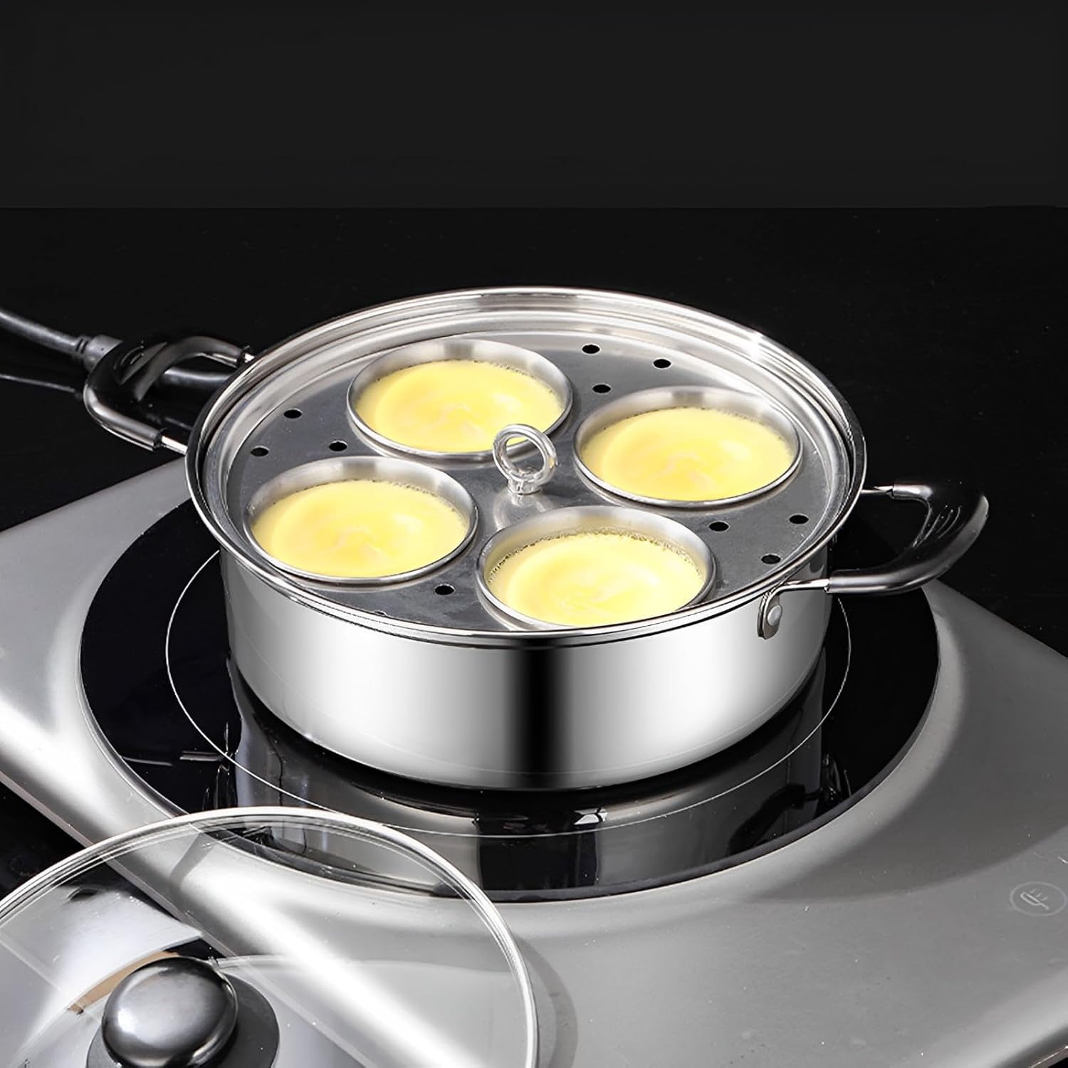 2pcs Egg Poacher Stainless Steel Poached Egg Maker Pot Egg Poaching Pan with 4 Cups Poached Egg Cooker Pot Multipurpose Stovetop Egg Poacher Pot for Induction Cooktop Gas Cooktop