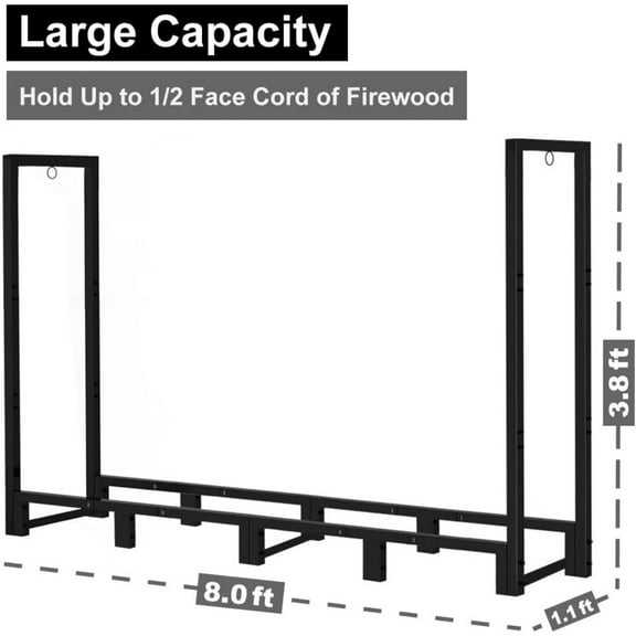 8Ft Outdoor Firewood Rack Holder for Fireplace Wood Storage, Adjustable Fire Log Stacker Stand