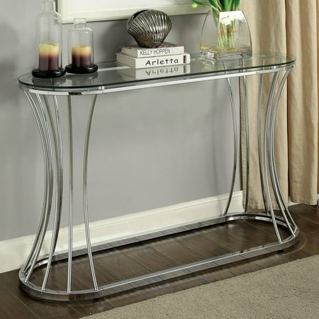 Curved End Console - Furniture of America Rocca Curved Chrome Console Table