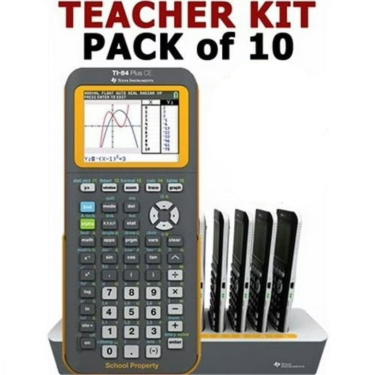 Pre-Owned Texas Instruments TI-84 Plus CE Graphing Calculator, Lightweight Design, Yellow EZ Spot, 10-Pack, High School and College