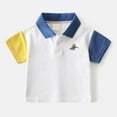 thumbnail image 2 of KAOOCXU Boy Eye-Catching Cartoon Dinosaurs Printed Patchwork Short Sleeve Turndown Collar Medium And Large Child Polo Tshirts Button Up Top Kids Durable Playsuit Sunsuit Clothes, 2 of 8