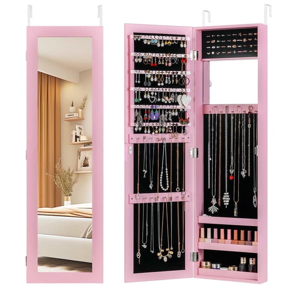 YYAo Wall or Door Mounted Jewelry Amoire Cabinet, Jewelry Chest Jewelry Boxes for Bedroom, Living Room, Closet, Pink