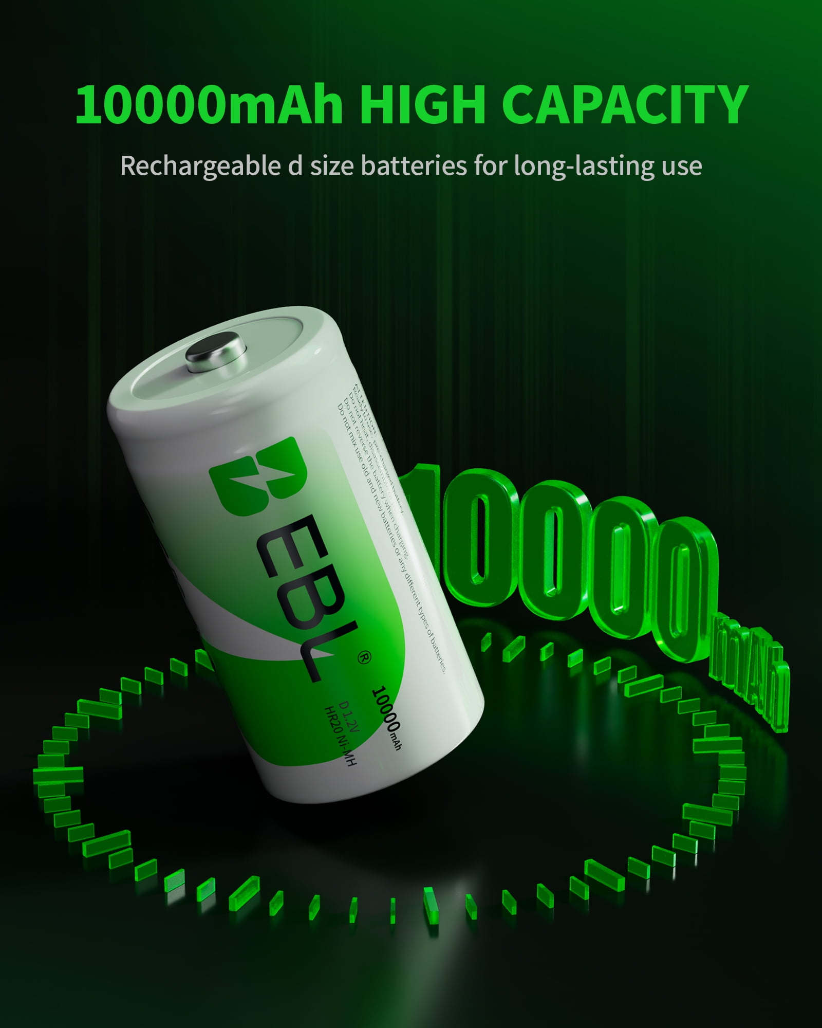 EBL Rechargeable D Batteries (6-Pack) with Battery Charger for 9V AA AAA C D Cell Batteries