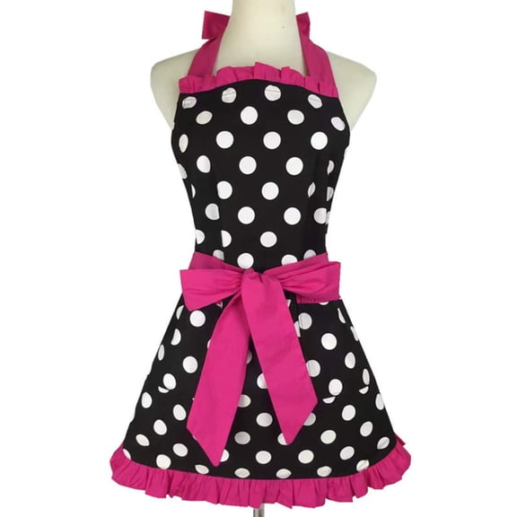 Hyzrz Cute Apron Retro Black Polka Dot Retro Ruffle Side Vintage Cooking Aprons with Pockets for Women Girls (Side Rose Red)