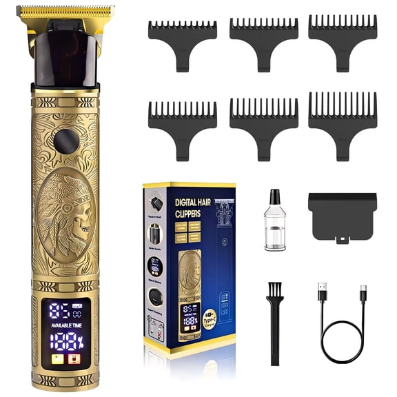 FVLOENG Hair Clipper for Men, Electric Beard Trimmer, Home Travel Cordless Shaver Razor with LED Display for Hair, Facial,Hair Cutting,6 Length Settings for Father Husband Boyfriend