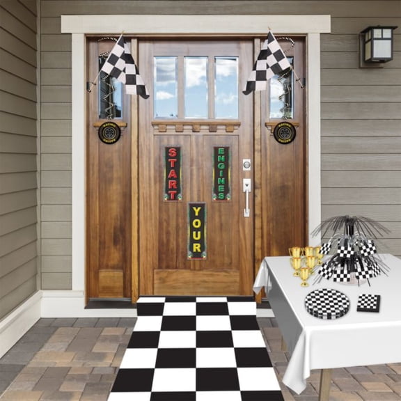 Beistle Checked Race Flag Party Decoration - 22" - Black and White - Pack of 12