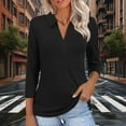 thumbnail image 2 of Lenpel Women's 3/4 Sleeve T Shirts Trendy V Neck Collared Solid Color Tunic Tops Dressy Casual Tees Loose Blouses(Black,Small), 2 of 7