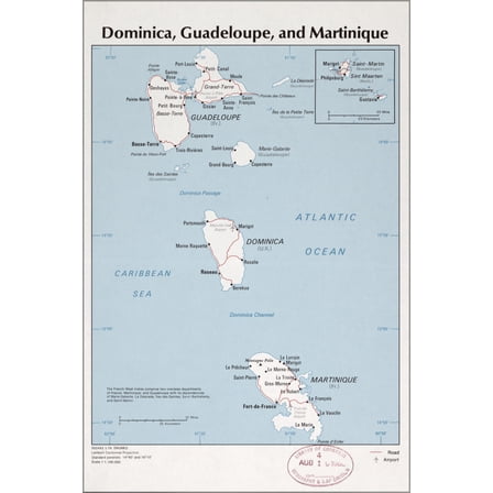 History Galore Cia Map of Dominica Guadeloupe Martinique 1976 24" x 36" Poster