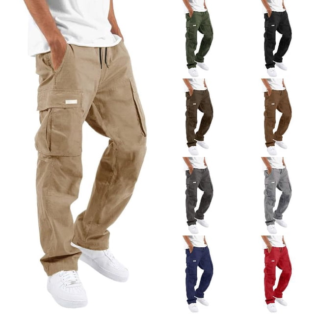 Pantalon Cargo pour Homme en Coton Coupe Décontractée Pantalon de Randonnée Tactique pour Hommes avec Multiples Poches Décontracté Extérieur Travail Jogger Pantalon Cargo