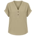 thumbnail image 4 of NinXxx Women's V Neck Short Sleeve Breathable Summer Basic Top Beige XXL, 4 of 4