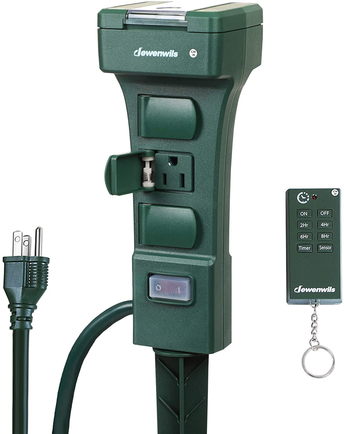DEWENWILS Outdoor Power Stake Timer Waterproof, 100FT Remote Control Outlet  Timer, 6 Grounded Outlets 6FT Cord, Photocell Dusk to Dawn, for Outdoor  Lights, Sprinklers, Garden, 1875W/15A UL Listed