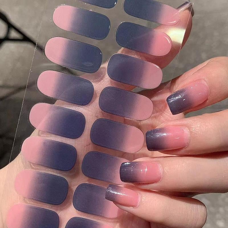 16Tips Pure Color Semi Cured Gel Nail Patch Strips Transparent UV/LED Lamp Gel Nail Polish Wraps French Full Cover Gel Sticker