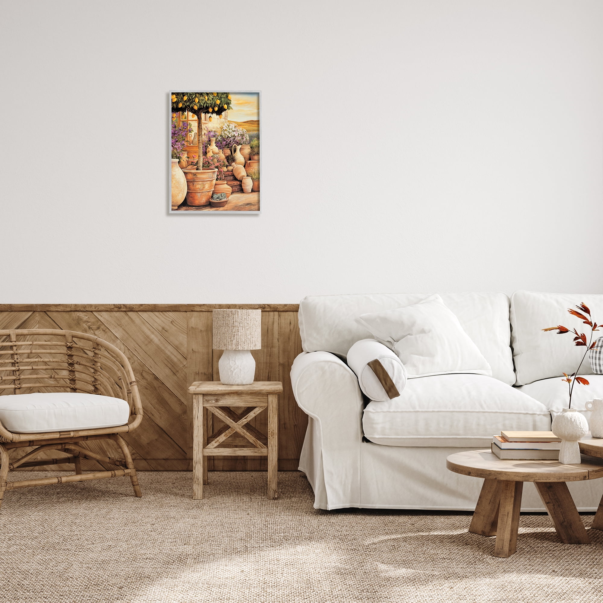 Stupell Industries Lemon Tree on Patio Nature Painting Gray Framed Art Print Wall Art, 16 x 20