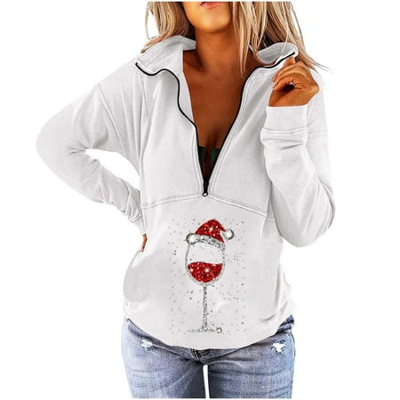 

jsaierl Half Zip Pullover Long Sleeve Shirts Christmas Glass Pattern Tops Dressy Casual 2022 Blouse Tee Christmas Gifts for Women