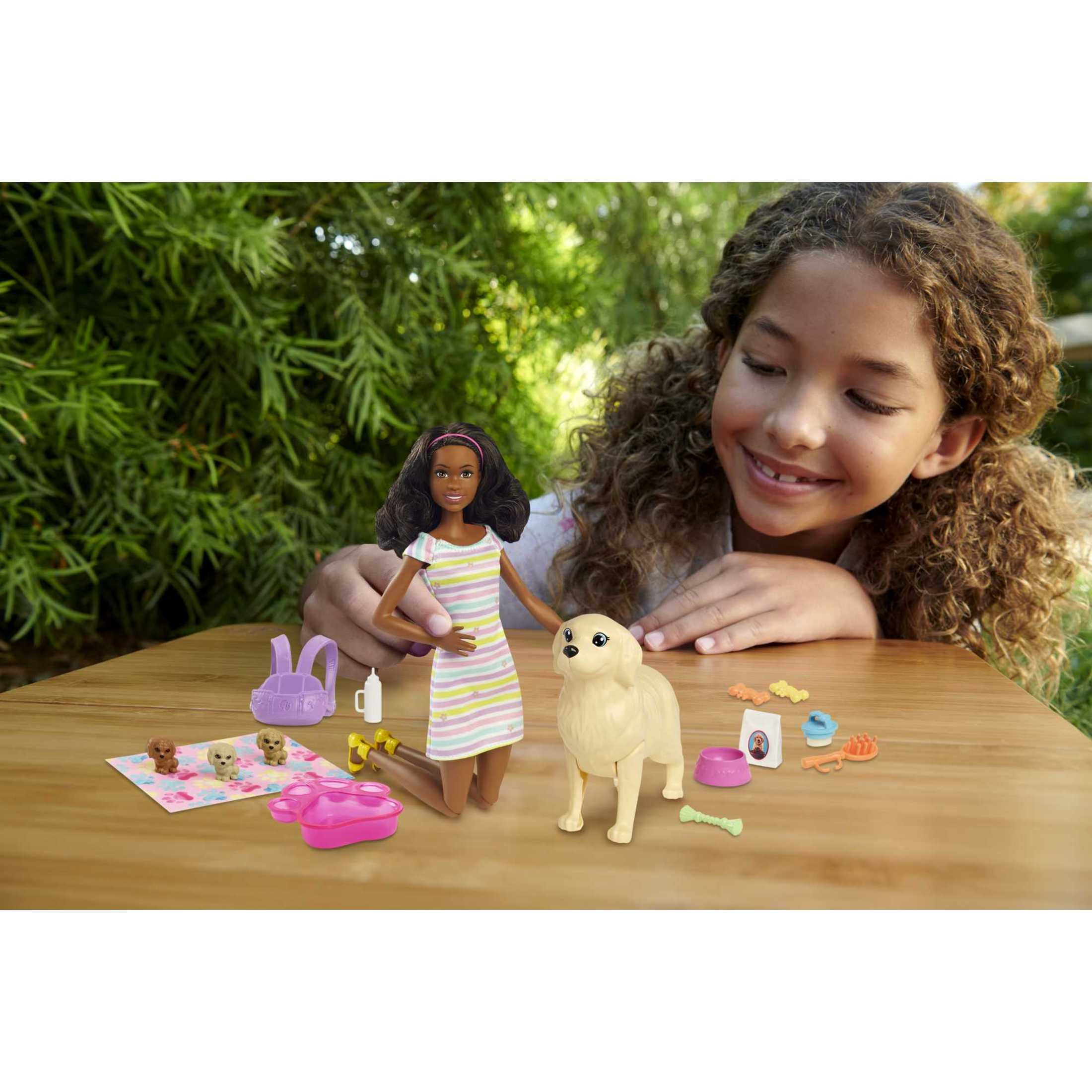 Barbie Doll & Newborn Puppy Playset, Brunette Doll with 3 Color-Change Pups, Mom Dog & 11 Accessories - Walmart.com Barbie Doll & Newborn Puppy Playset, Brunette Doll with 3 Color-Change Pups, Mom Dog & 11 Accessories - Walmart.com