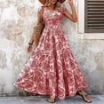 thumbnail image 7 of Boho Dresses for Women V Neck Short Sleeve Floral Printed Maxi Dresses Elastic Smocked Waist Tiered A Line Casual Dresses, S, 7 of 7