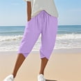 thumbnail image 2 of Outfmvch Linen Capri Pants for Women Cotton Linen Pants Cotton Linen Casual Summer Baggy Capris for Women Summer Outfits Plus Size Elastic Waist Trousers Gauchos for Women Palazzo Pants Purple S-2XL, 2 of 6