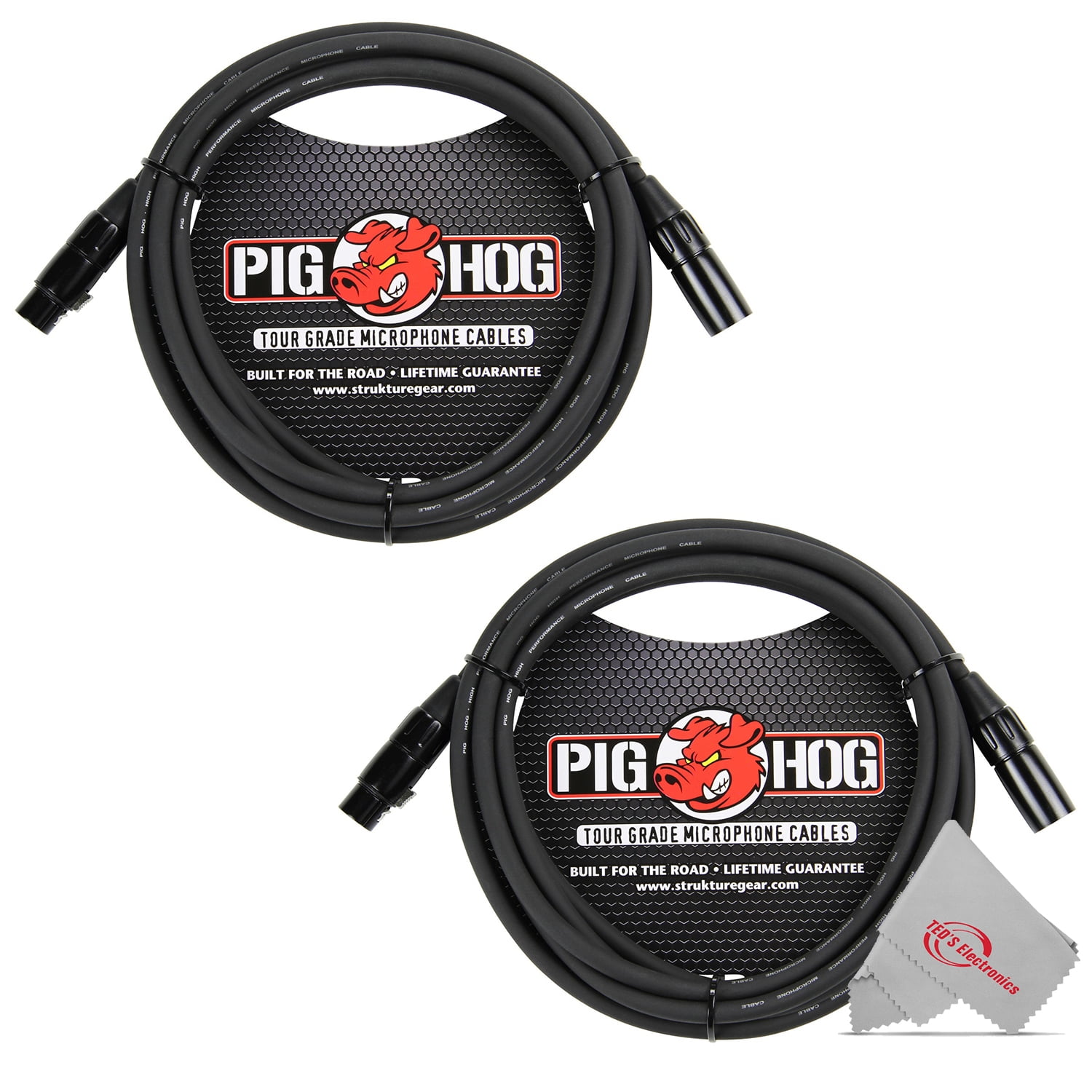 Set of 2 X 2-Pack Pig Hog PHM10 8mm Tour Grade Mic Cable XLR 10ft 