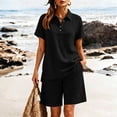 thumbnail image 4 of Mifsaly 2 Piece Short Sets for Women Summer Cotton Linen Short Sleeve V Neck Collared Shirts and Elastic Waist Shorts with Pockets Black,XXL, 4 of 8