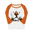 thumbnail image 4 of Abcomgle Girls Halloween Shirts 10-12 Spooky Pumpkin Human Graphic T-Shirts for Girls Crewneck 3/4 Raglan Sleeve Tshirts for Girls Fall Funny Cute Top for Girls,8-9 Years, 4 of 4