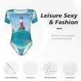 thumbnail image 6 of Uemuo Lighthouse Sea Port Pattern Women's One Piece Short Sleeve Swimsuit Rash Guard Surfing Modest Quick-drying Swimsuit Beach Essentials-X-Large, 6 of 9