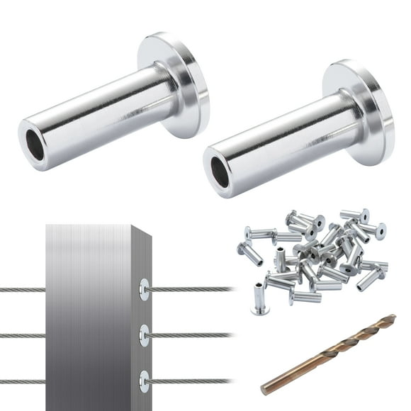 VEVOR 121 Pack T316 Stainless Steel Protector Sleeves for 1/8" Wire Rope Cable Railing, DIY Balustrade T316 Marine Grade, Come with A Free Drill Bit, Silver