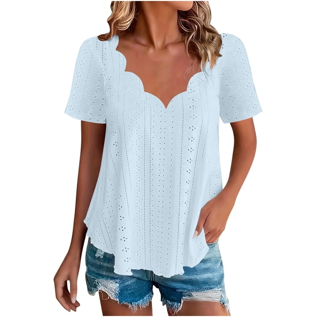 Mujeres de Verano Tops Casual Color Sólido Manga Corta Corte Estilo Blusa Respirable Cómodo