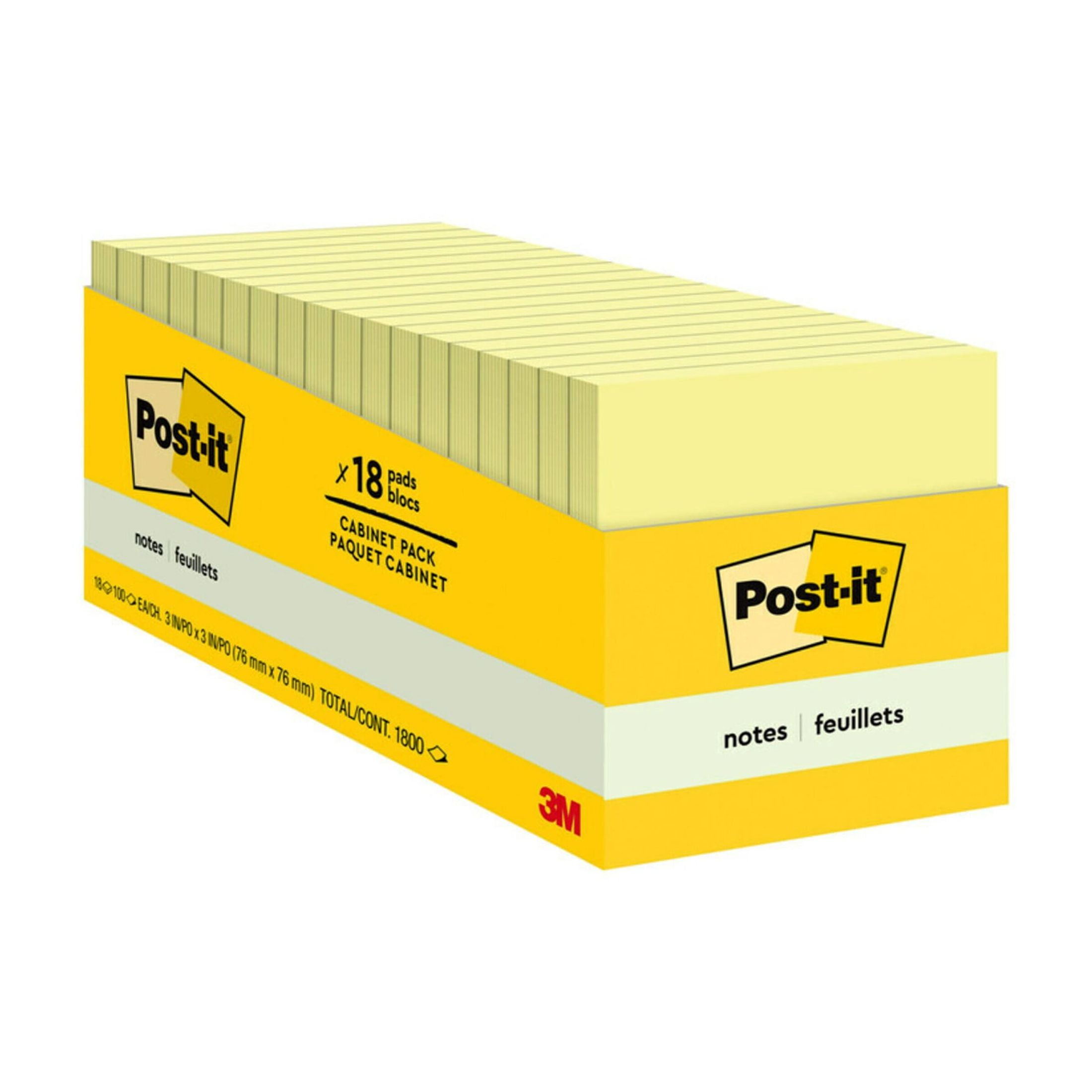 Post-it Notes, Cabinet Pack, 18 Pads, 3 in. x 3 in., Canary Yellow