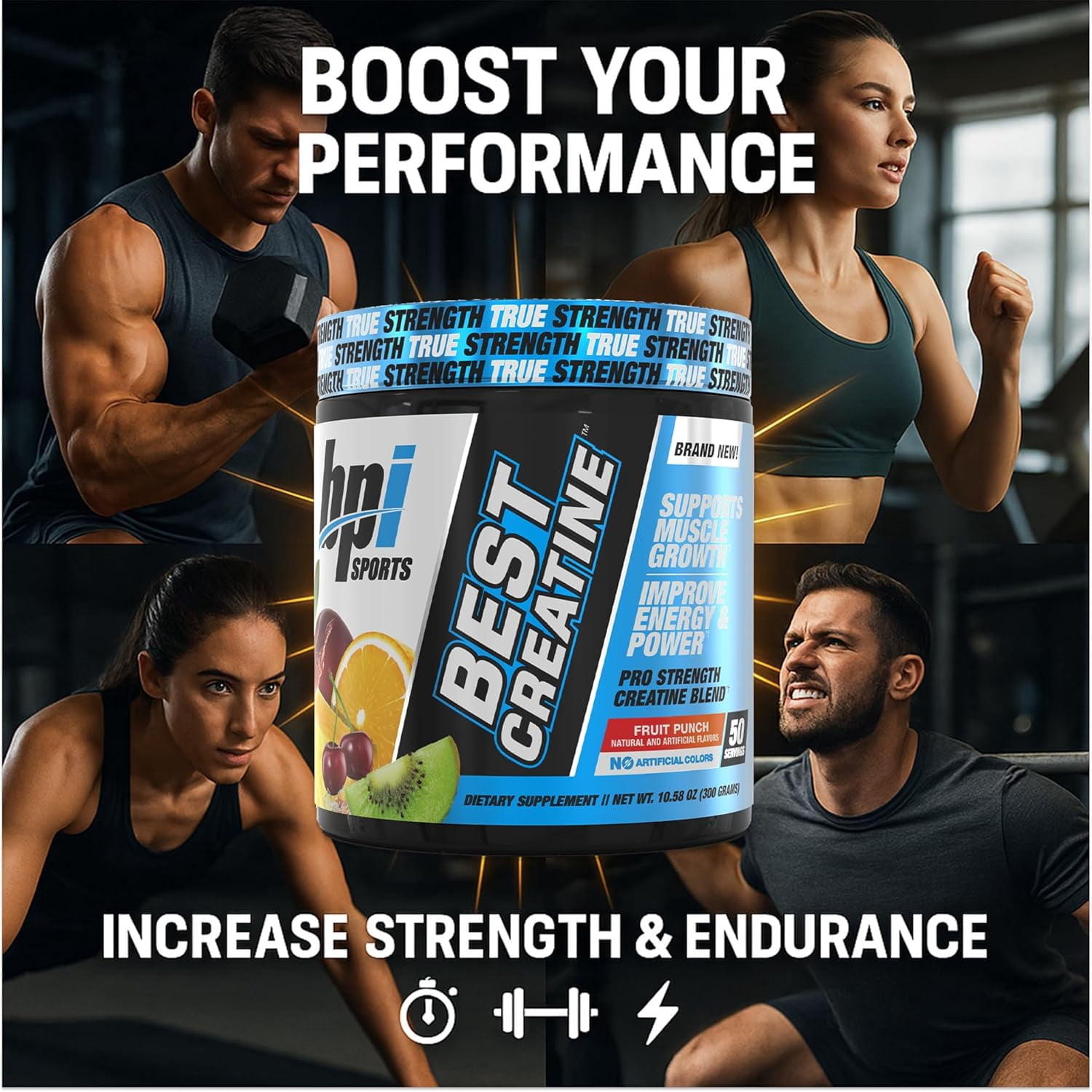 BPI Sports Best Creatine – Creatine Monohydrate, Himalayan Salt – Strength, Pump, Endurance, Muscle Growth, Muscle Definition – No Bloat – Fruit Punch – 50 servings – 10.58 oz.