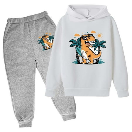Baby Outfits Boy Dinosaur Print Long Sleeve Hoodie with Pants 2 Pcs Baby Boys&rsquo;Clothing Sets Light Pink 3-4 Years