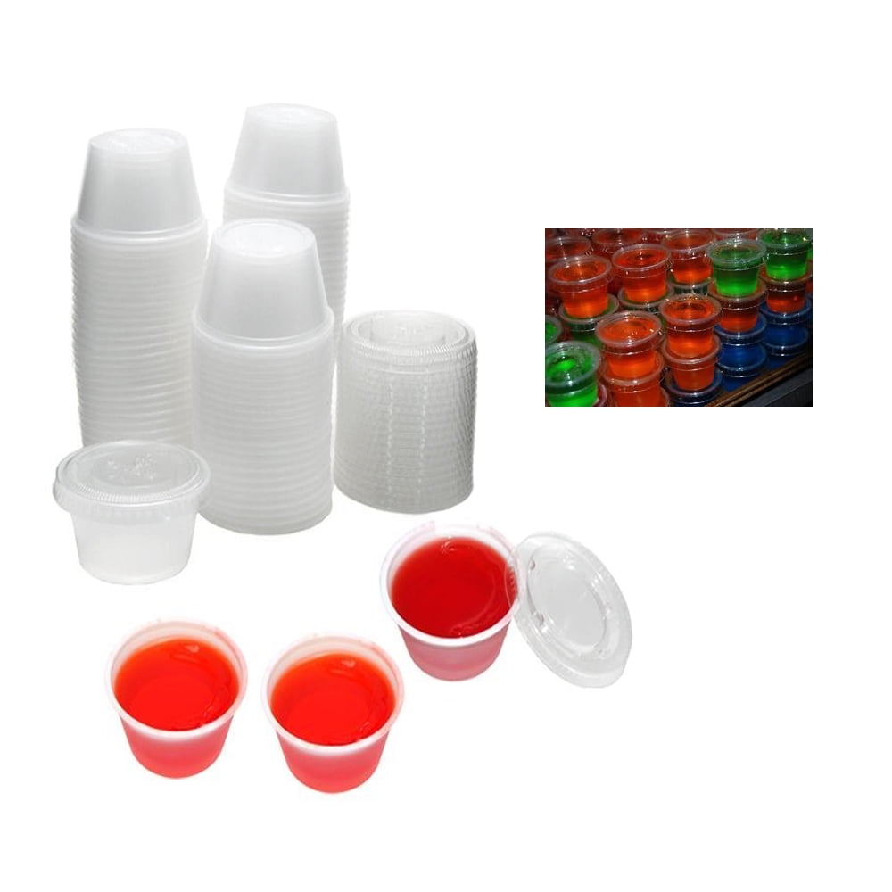 Plastic Portion Cups 100 Cou Jello Shot Cups 2-oz with Flat Lid Souffle Cups 