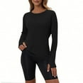 thumbnail image 2 of Nfurl Thumb Hole Long Sleeve Shirts for Women Plus Size Slim Fit Solid Color Crewneck Tops 2025 Fall Clothes Workout Top Black XXXL, 2 of 6