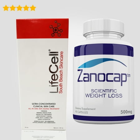 Lifecell (Life Cell) Anti Aging Wrinkle South Beach Skin Care 2.54oz + Zanocap Diet Pills for healthy weight