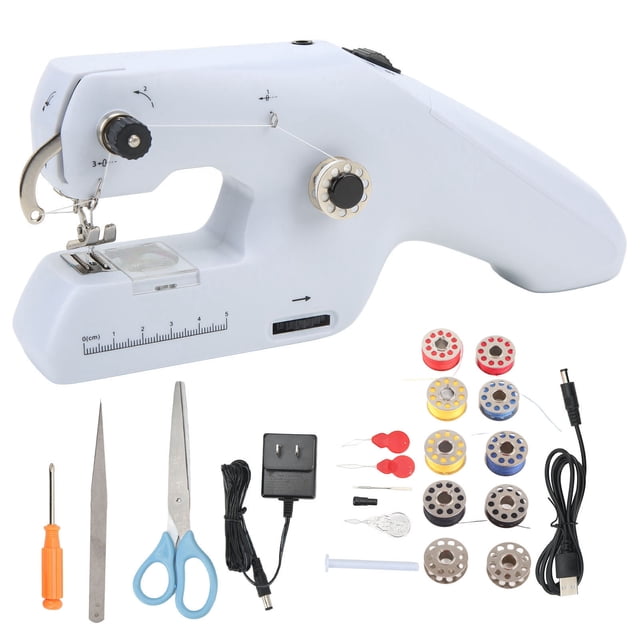 Máquina de coser portátil, eléctrica, de doble hilo, con mango ergonómico, 110-240 V