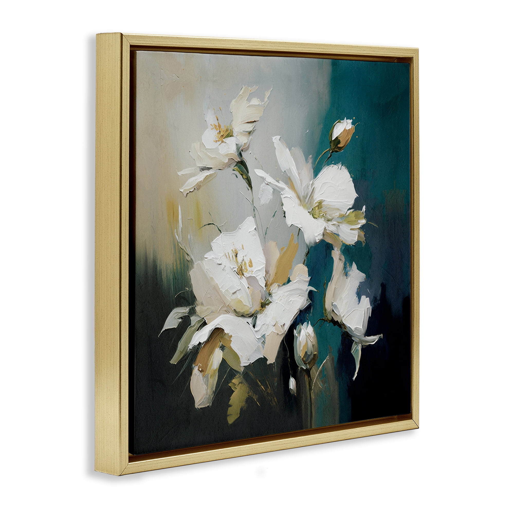 Stupell Industries Painterly Daubed Flowers Plants & Flowers Painting Gold Floater Framed Canvas Art Print Wall Art, 25 x 25
