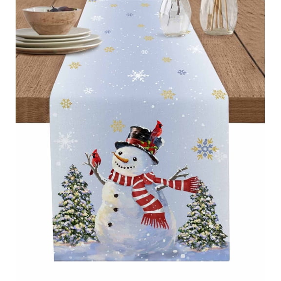 Table Runners 120 Inches Long Dress Scarves, Purple Blue Christmas Snowman Farmhouse Coffee/Dining/Kitchen Table Runner for Living Room, Winter Xmas Tree Snowflakes 13x120 Inch